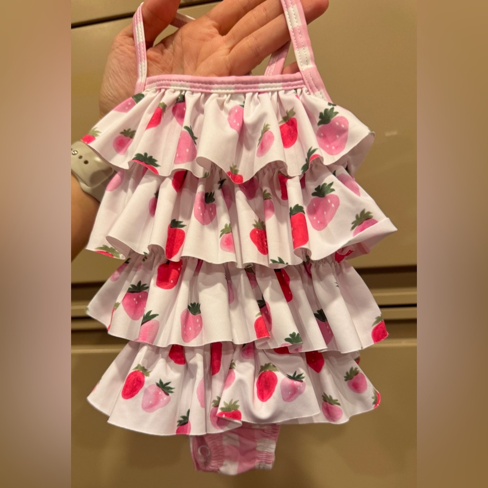 James & Lottie - Strawberry Tiered One Piece Swimsuit- Size: 6M